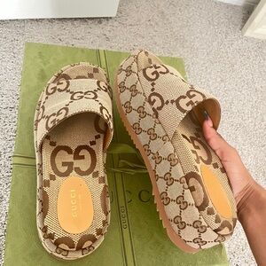 Gucci Women's Beige GG Canvas Mules